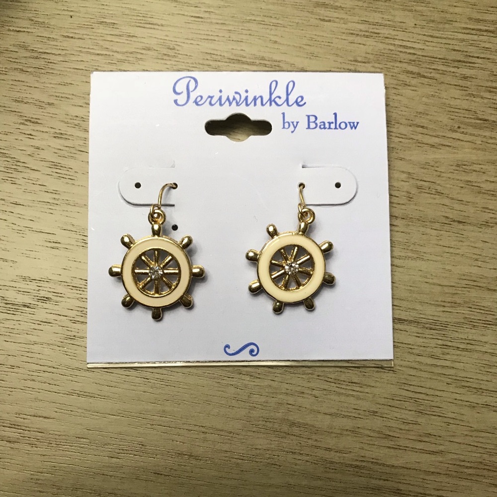 Enamel and Crystal Ship Wheel Dangling Earrings